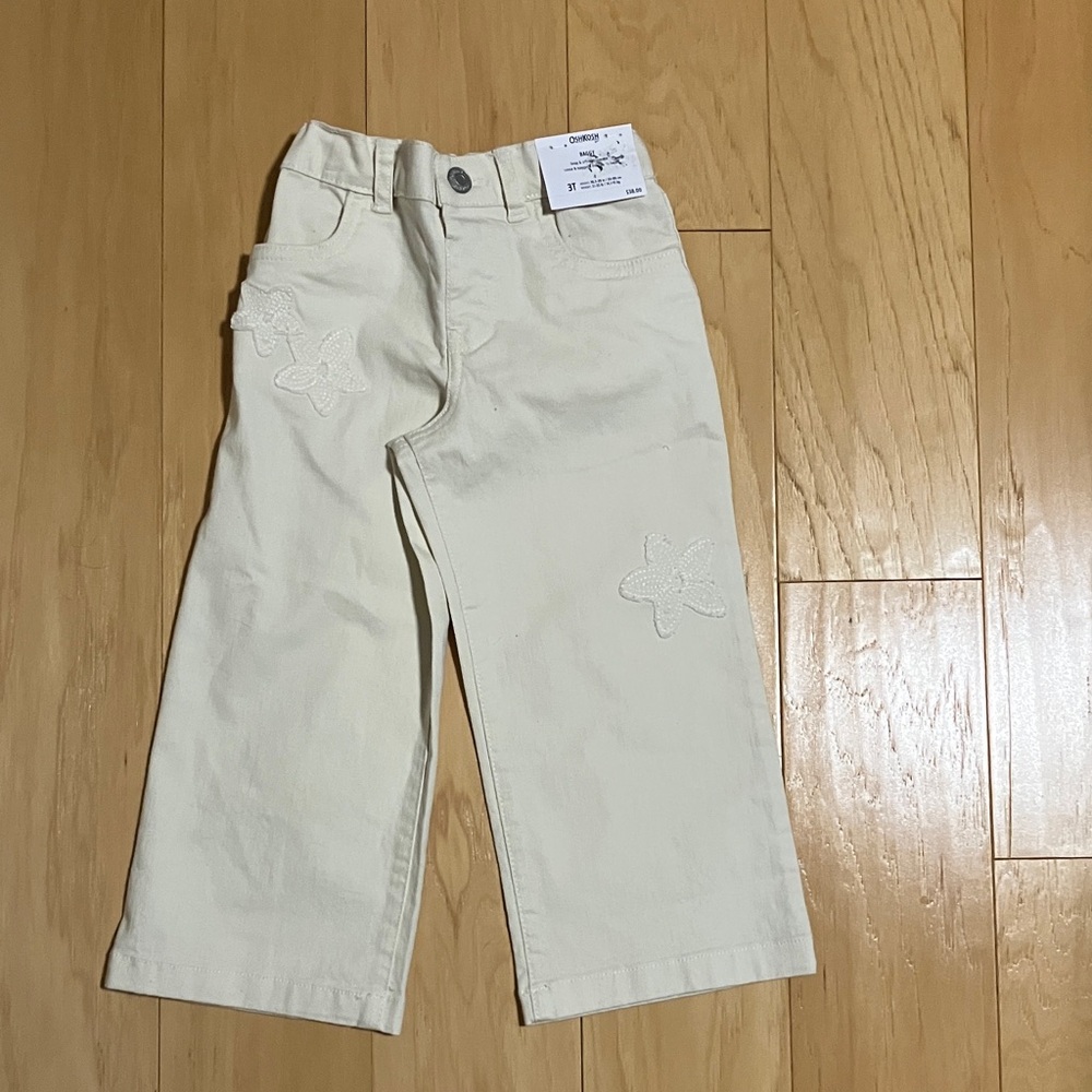 Kids Cream Embroidered Flower Wide-Leg Pants NWT sz  3T